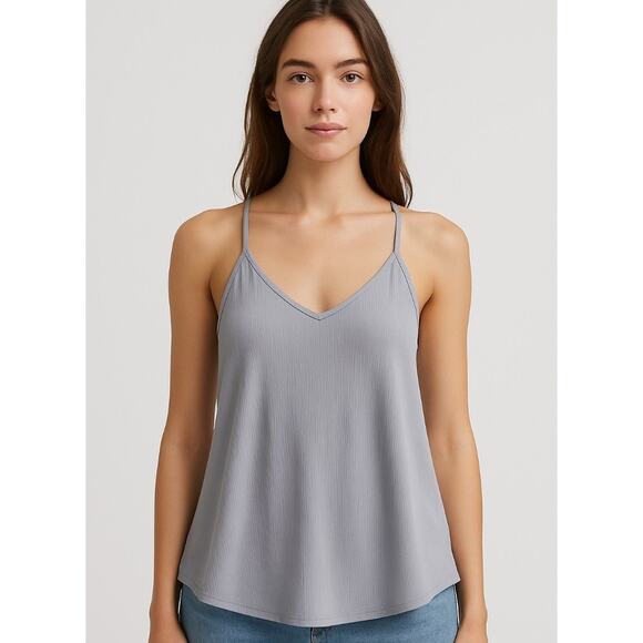 Free People Intimately Gray Silver Flowy V-Neckline Racerback Tank Size Small - Picture 1 of 9